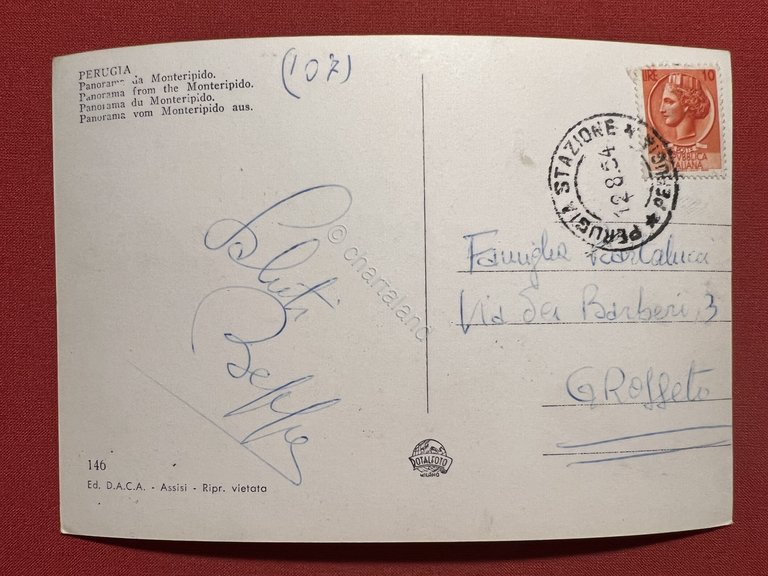 Cartolina - Perugia - Panorama da Monteripido - 1954