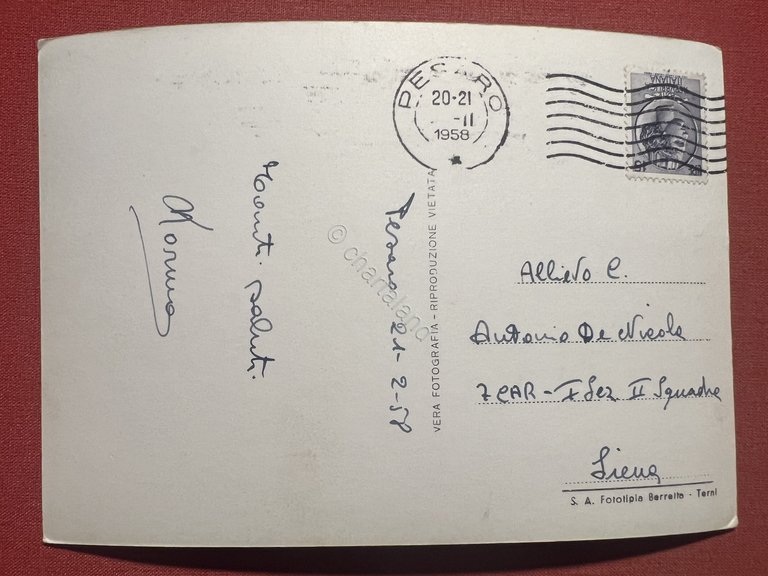 Cartolina - Pesaro - Giardini al Mare - 1958