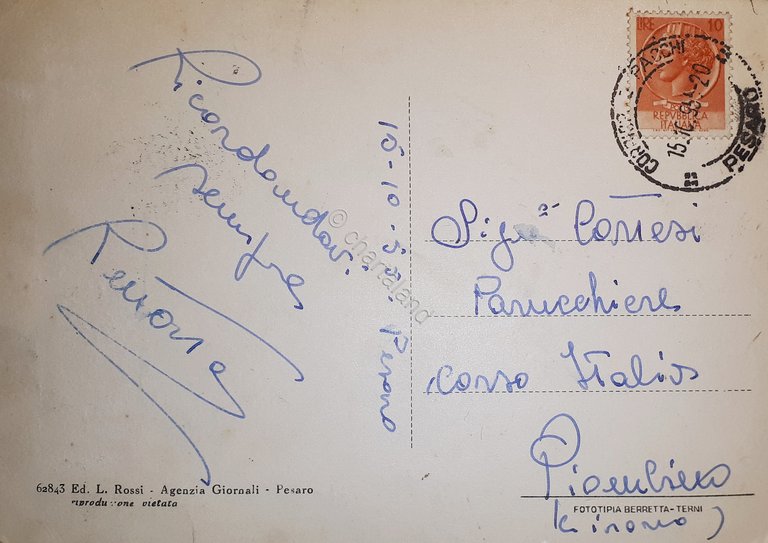 Cartolina - Pesaro - Teatro Rossini - 1955