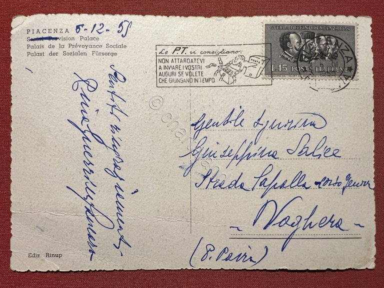 Cartolina - Piacenza - Palazzo Previdenza Sociale - 1959