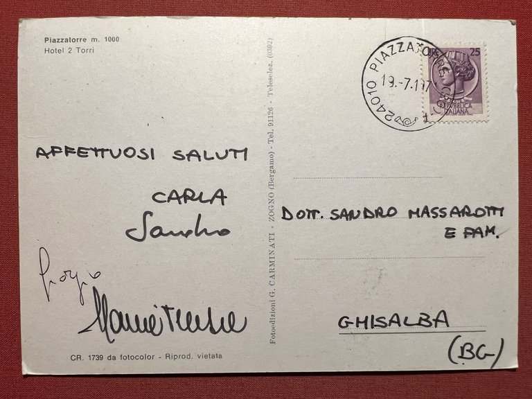 Cartolina - Piazzatorre ( Bergamo ) - Hotel 2 Torri …