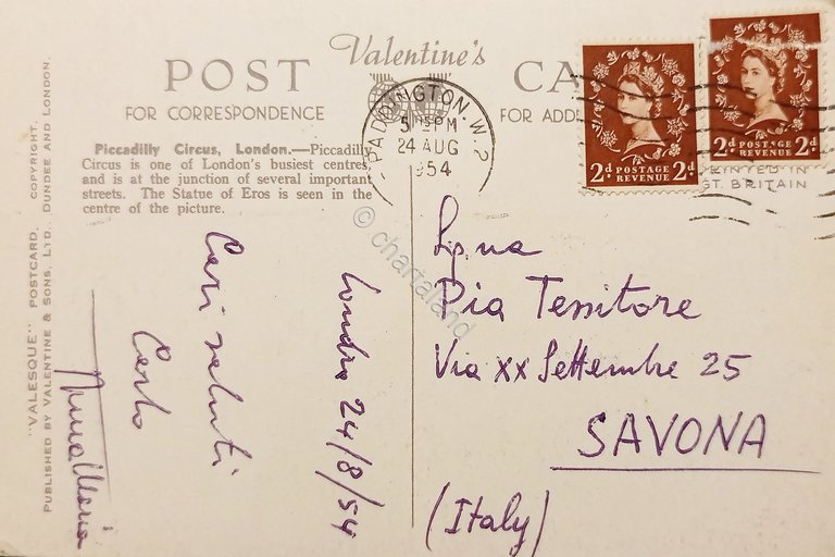 Cartolina - Piccadilly Circus - London - 1954