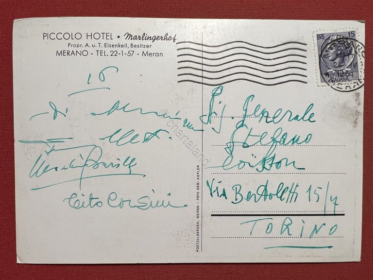 Cartolina - Piccolo Hotel Marlingerhof - Merano - 1961