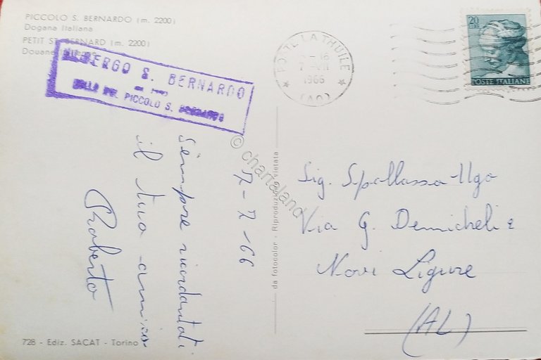 Cartolina - Piccolo S. Bernardo - Dogana Italiana - 1966