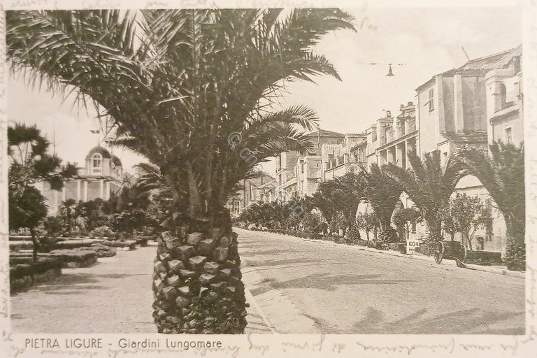 Cartolina - Pietra Ligure - Giardini Lungomare - 1946