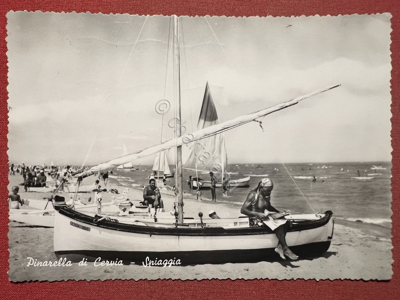 Cartolina - Pinarella di Cervia - Spiaggia - 1956