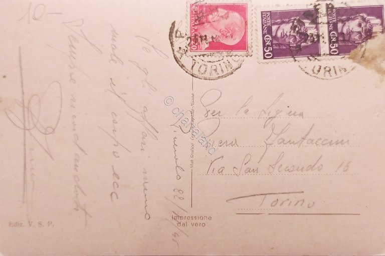 Cartolina - Pinerolo - Piazza Cavour - 1945