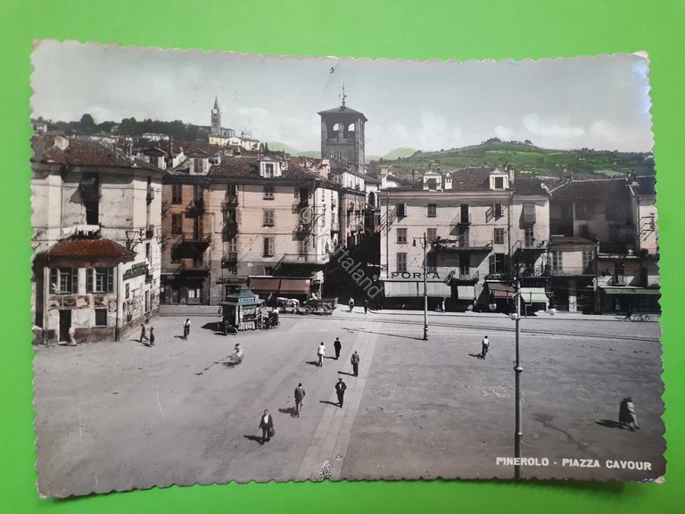Cartolina - Pinerolo - Piazza Cavour - 1953