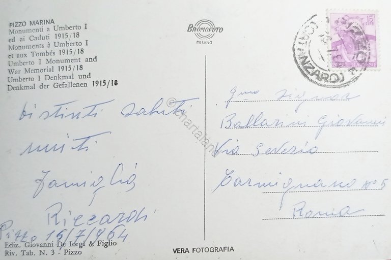 Cartolina - Pizzo Marina - Monumenti a Umberto I ed …