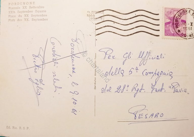 Cartolina - Pordenone - Piazzale XX Settembre - 1961