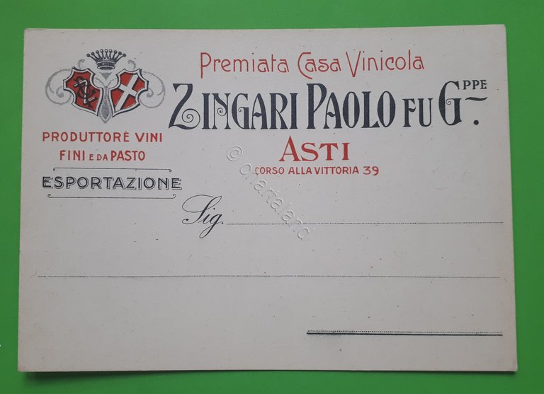 Cartolina - Premiata Casa Vinicola - Zingari Paolo fu G-pre. …