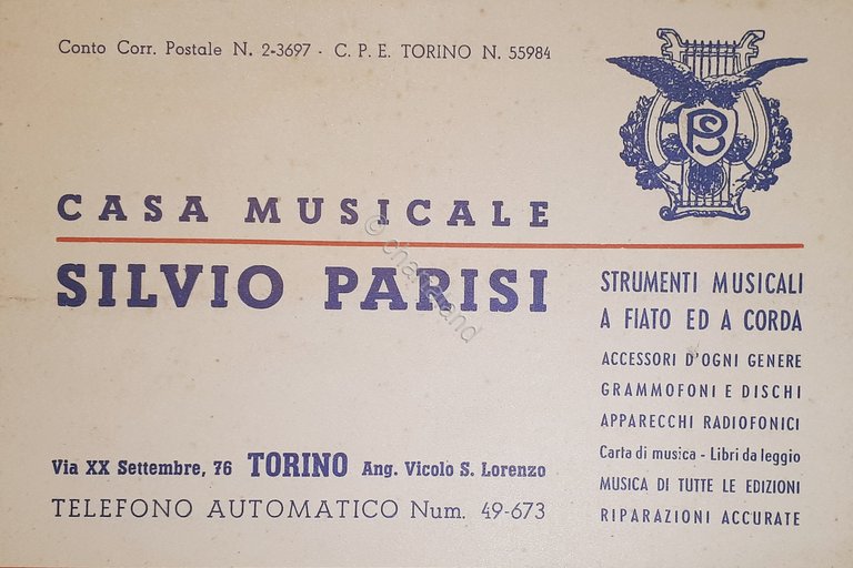 Cartolina - Pubblicitaria - Casa Musicale di Silvio Parisi - …