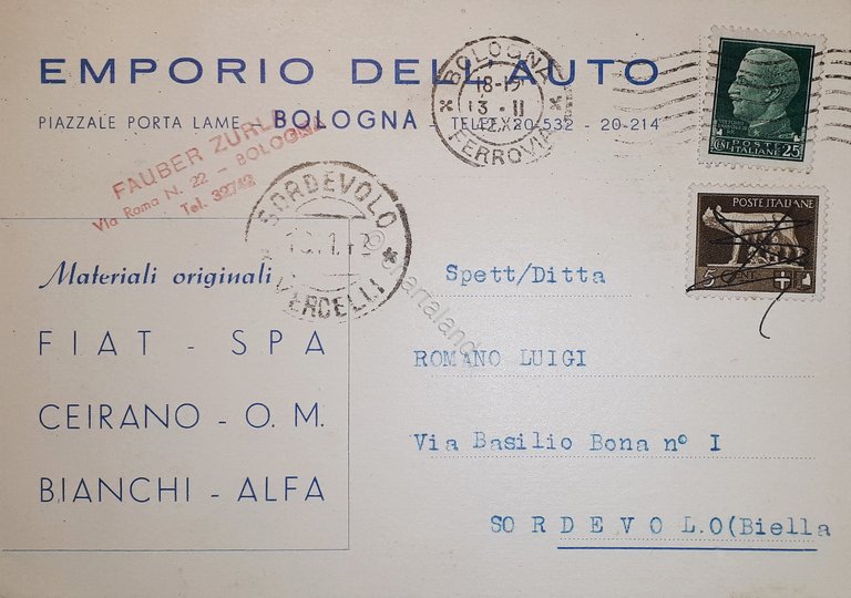Cartolina - Pubblicitaria Emporio dell'auto - Bologna - Materiali originali …