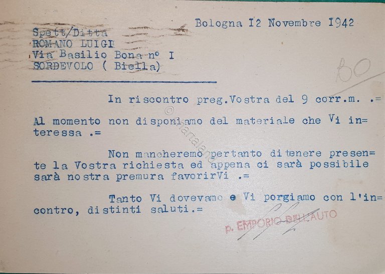 Cartolina - Pubblicitaria Emporio dell'auto - Bologna - Materiali originali …