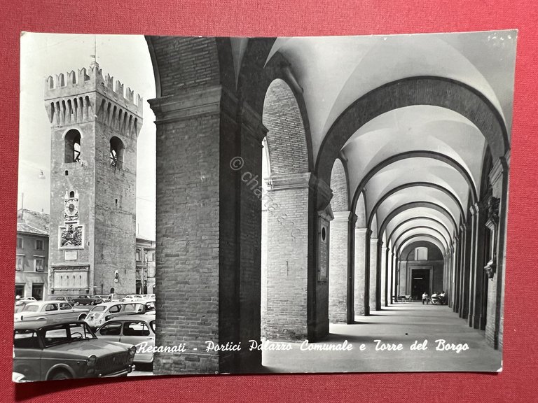 Cartolina - Recanati (Macerata) Portici Palazzo Comunale e Torre del …
