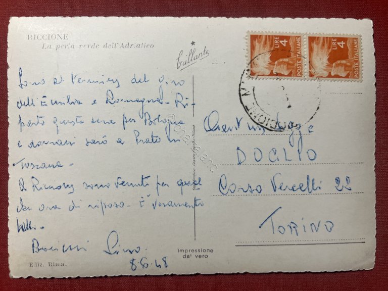 Cartolina - Riccione - Il Lungomare del Porto - 1948