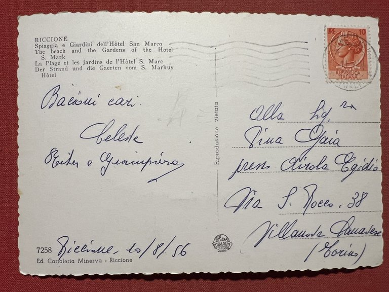 Cartolina - Riccione - Spiaggia e Giardini dell'Hotel San Marco …