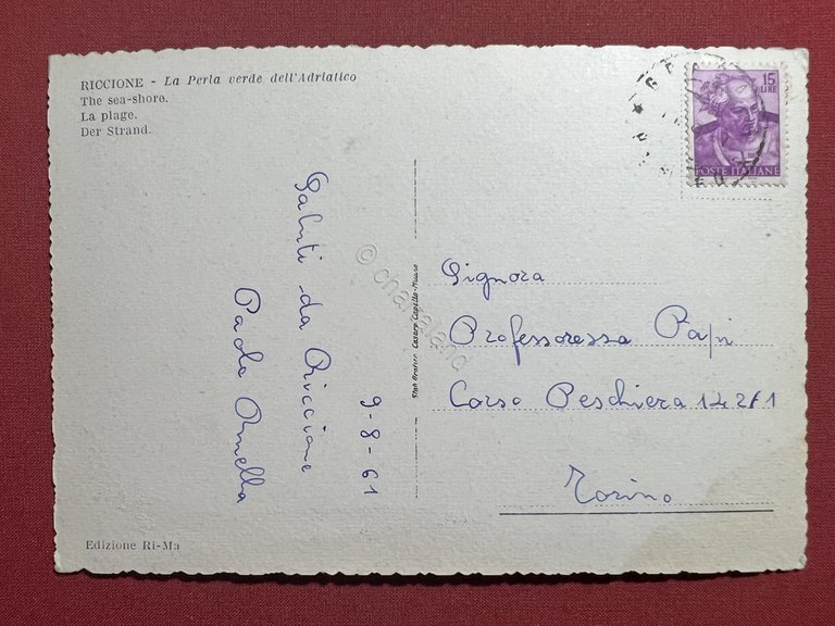 Cartolina - Riccione ( Rimini ) - Spiaggia - 1961 | Immagine Gallery 4