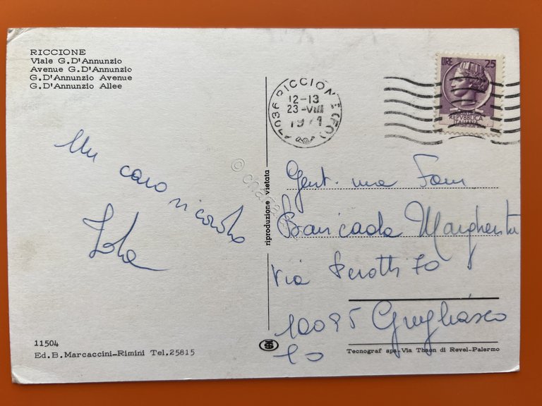 Cartolina - Riccione ( Rimini ) - Viale G. D'Annunzio …
