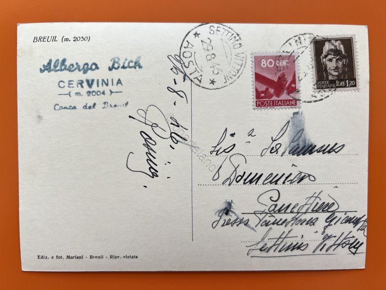 Cartolina - Rifugio Albergo Edoardo Bich al Breuil - Cervinia …