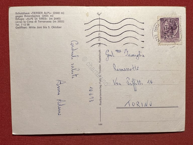Cartolina - Rifugio Alpe di Tires verso la Cima di …