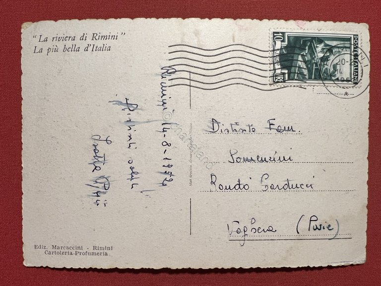 Cartolina - Rimini - Spiaggia - 1952