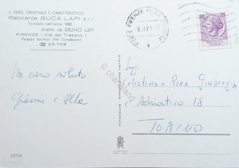 Cartolina - Ristorante Buca Lapi - Firenze - Via Del …
