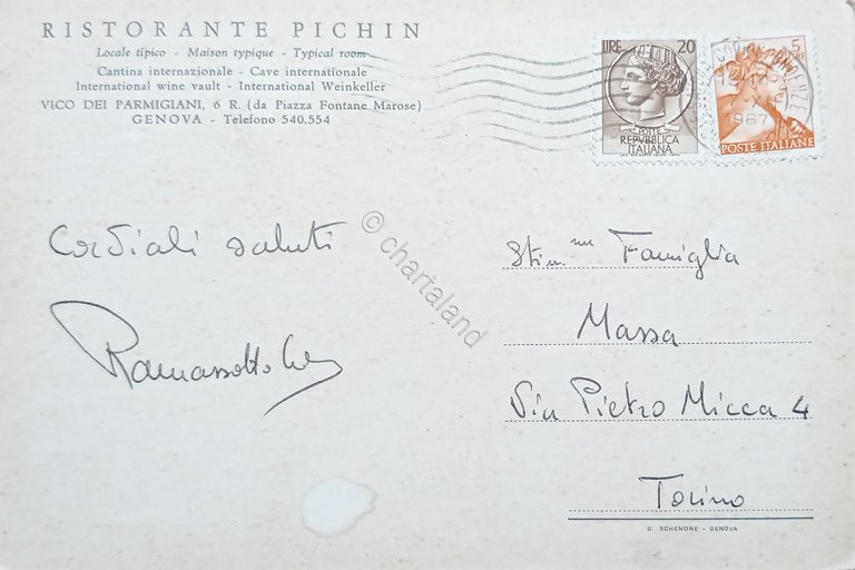 Cartolina - Ristorante Pichin - Genova - 1967