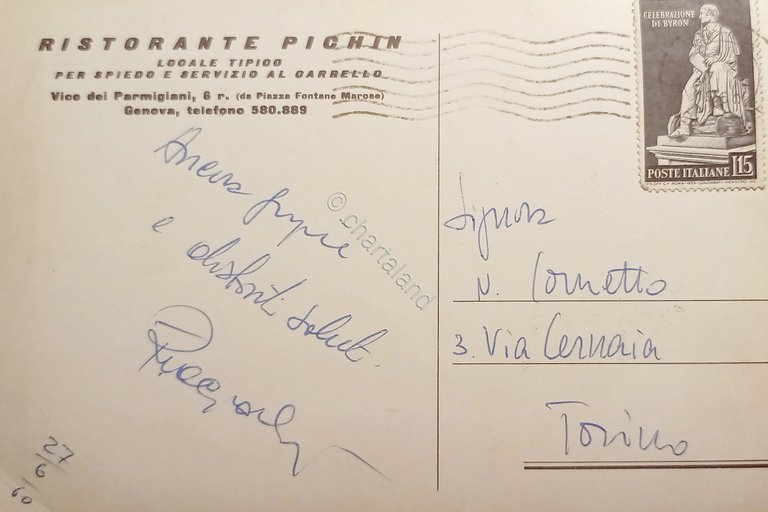 Cartolina - Ristorante Pichin - Locale Tipico - Genova - …