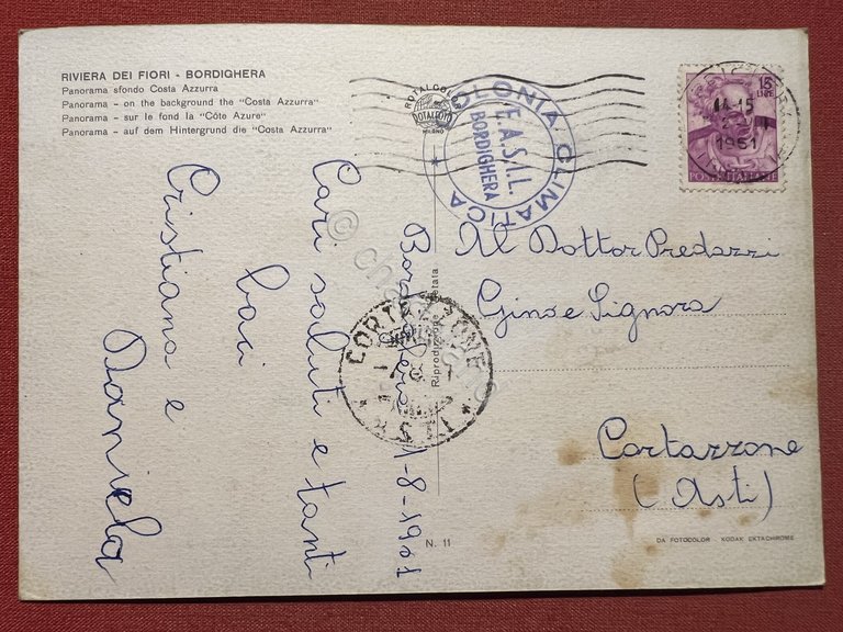 Cartolina - Riviera dei Fiori - Bordighera - Panorama sfondo …