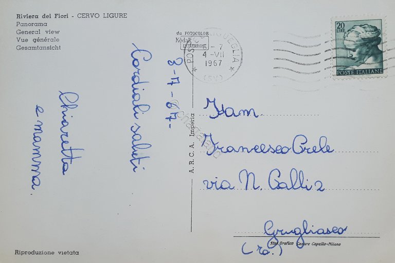 Cartolina - Riviera dei Fiori - Cervo Ligure - Panorama …