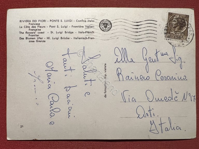 Cartolina - Riviera dei Fiori - Ponte S. Luigi - …