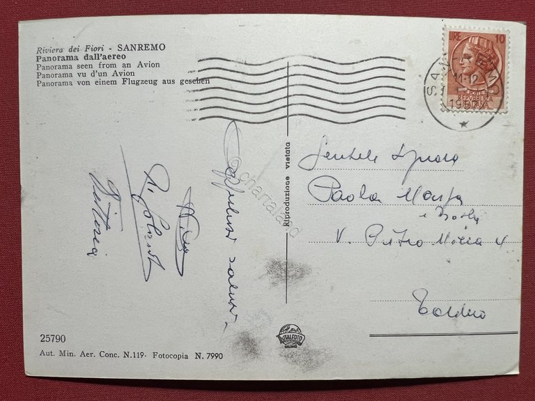 Cartolina - Riviera dei Fiori - Sanremo - Panorama dall'Aereo …