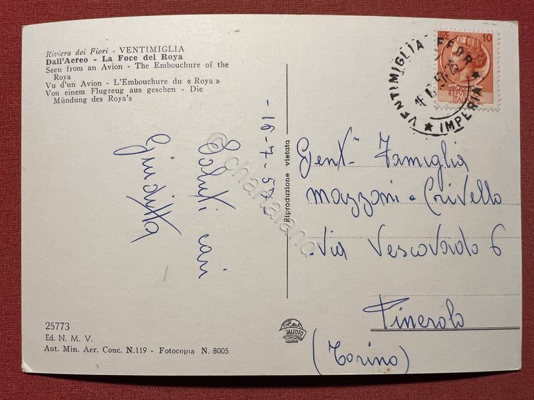 Cartolina - Riviera dei Fiori - Ventimiglia dall'Aereo - La …