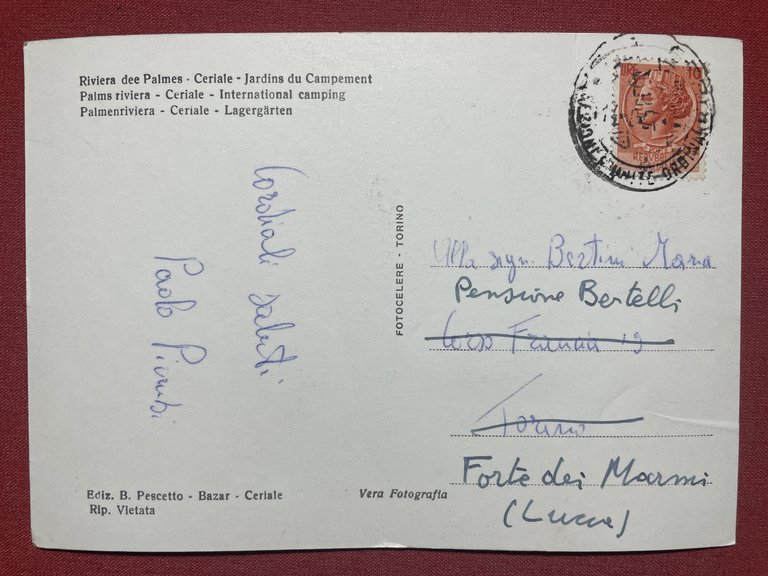 Cartolina - Riviera delle Palme - Ceriale - Giardini Camping …