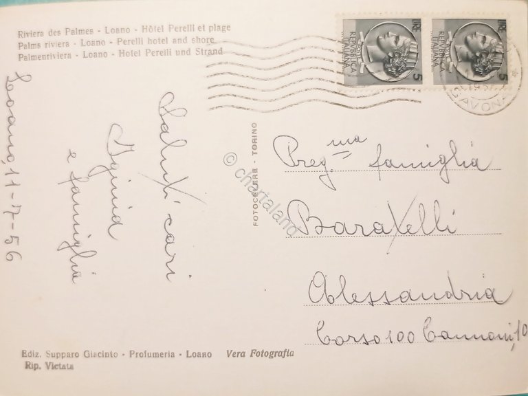 Cartolina - Riviera delle Palme - Loano - Albergo Perelli …