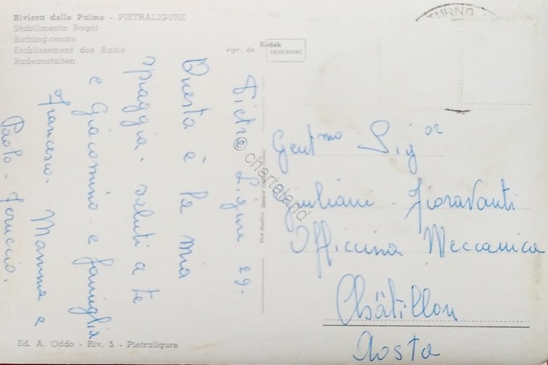 Cartolina - Riviera delle Palme - Pietra Ligure - Stabilimento …