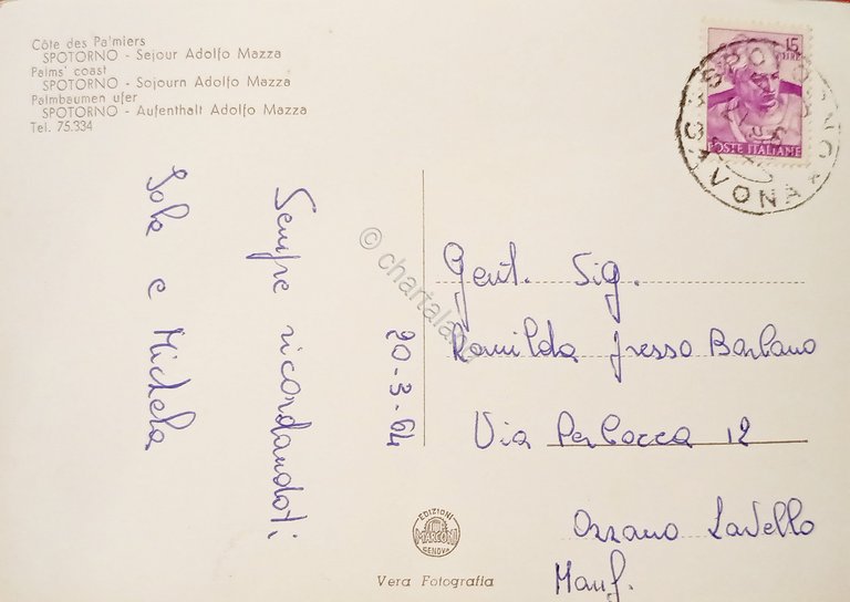 Cartolina - Riviera delle Palme - Spotorno - Soggiorno Adolfo …