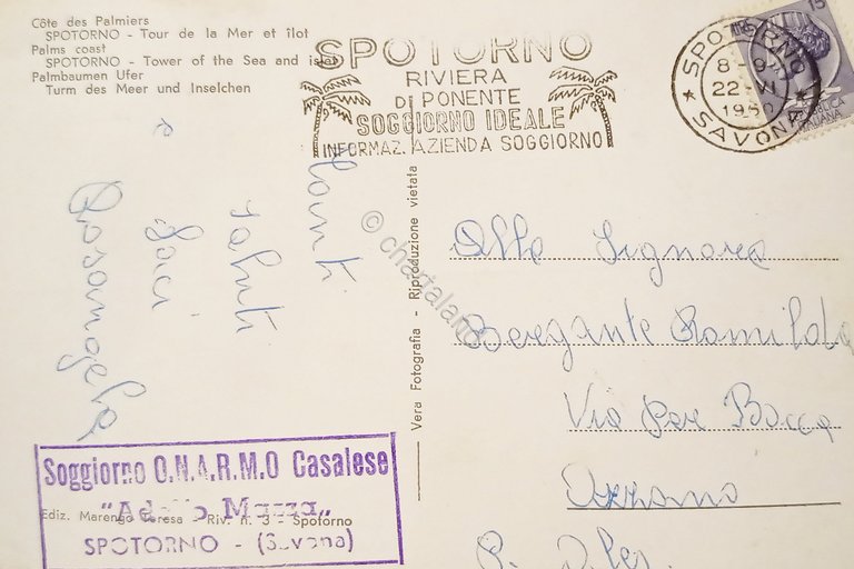 Cartolina - Riviera delle Palme - Spotorno - Torre del …