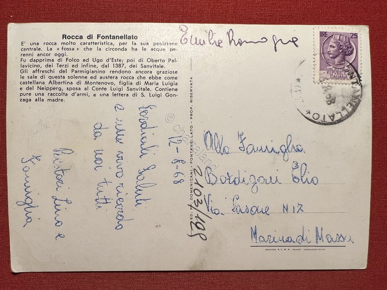 Cartolina - Rocca di Fontanellato ( Parma ) - 1968