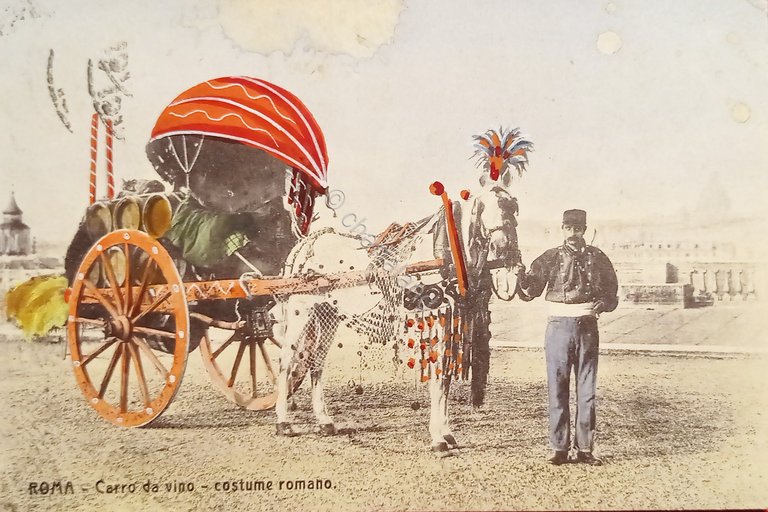 Cartolina - Roma - Carro di Vino - Costume Romano …