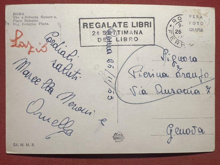 Cartolina - Roma - Piazza Bologna - 1953