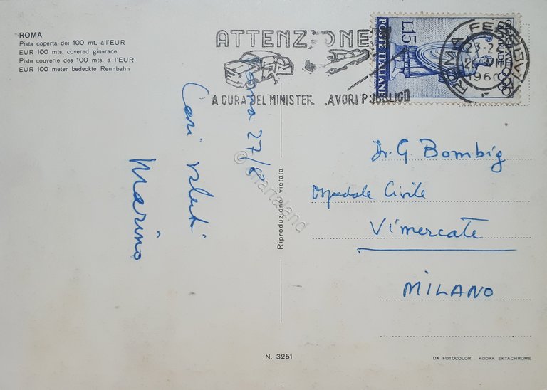 Cartolina - Roma - Pista coperta olimpica dei 100 mt. …