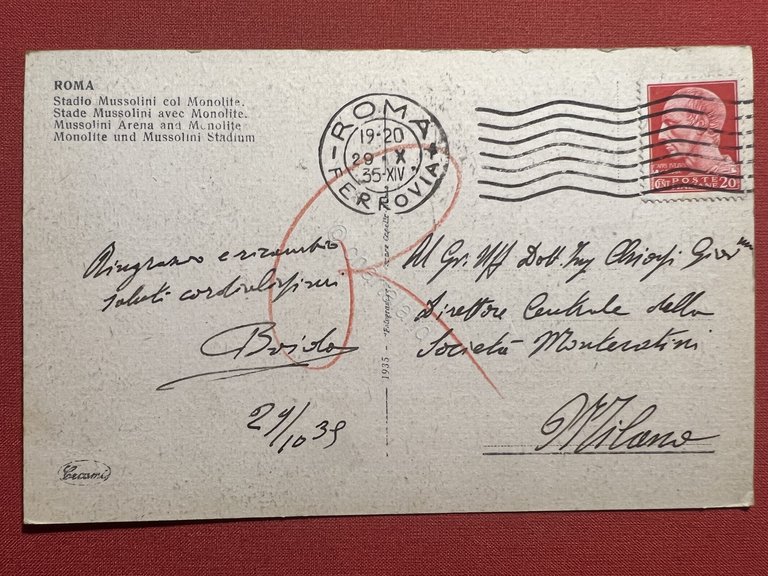 Cartolina - Roma - Stadio Mussolini col Monolite - 1935