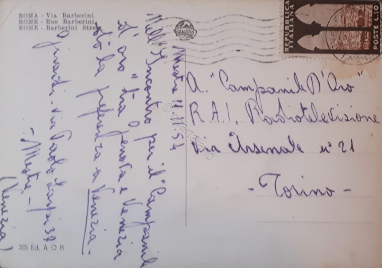 Cartolina - Roma - Via Barberini - 1954
