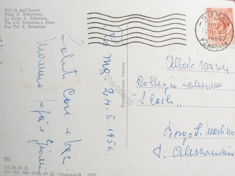 Cartolina - Roma dall'Aereo - Porta S. Sebastiano - 1956