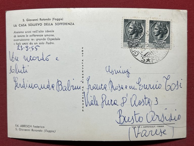 Cartolina - S. Giovanni Rotondo (Foggia) - Casa Sollievo della …