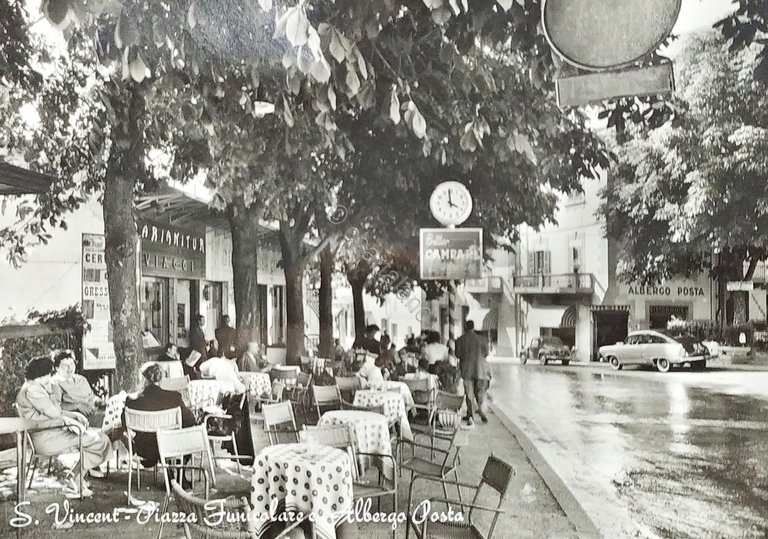 Cartolina - S. Vincent - Piazza Funicolare e Albergo Posta …