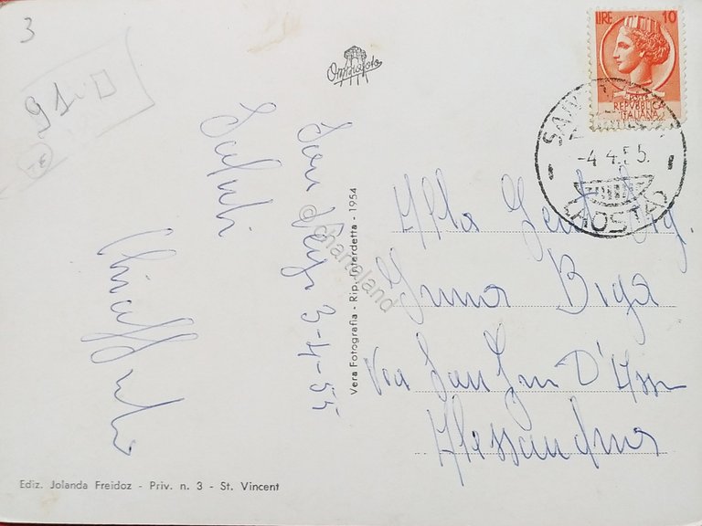 Cartolina - S. Vincent - Piazza Funicolare e Albergo Posta …