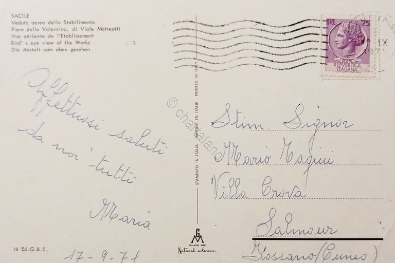 Cartolina - Sacile - Veduta aerea dello Stabilimento - 1971